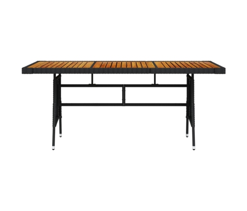 Mesa de jardín ratán PE y acacia maciza negro 160x70x72 cm