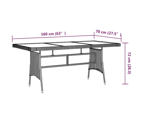 Mesa de jardín ratán PE y acacia maciza negro 160x70x72 cm