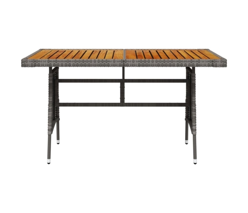 Mesa de jardín ratán PE y acacia maciza gris 130x70x72 cm