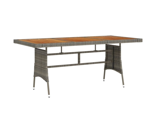 Mesa de jardín ratán PE y acacia maciza gris 160x70x72 cm