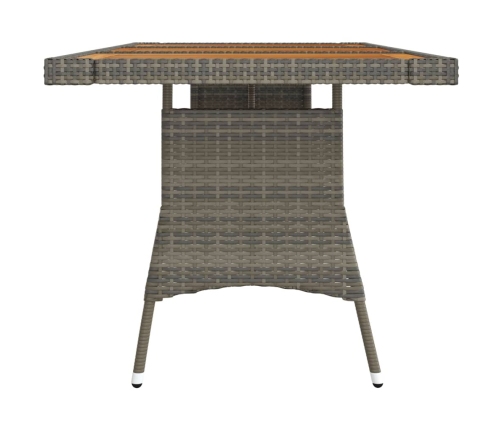 Mesa de jardín ratán PE y acacia maciza gris 160x70x72 cm