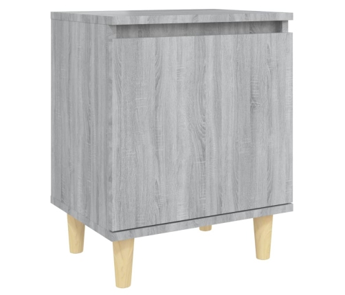 vidaXL Mesita de noche patas de madera maciza gris Sonoma 40x30x50 cm