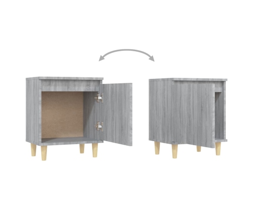 vidaXL Mesita de noche patas de madera maciza gris Sonoma 40x30x50 cm