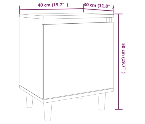 vidaXL Mesita de noche patas de madera maciza gris Sonoma 40x30x50 cm