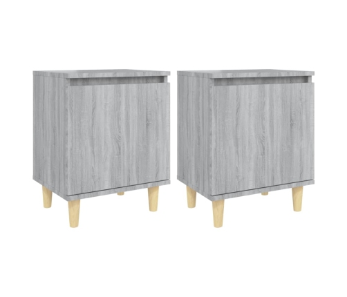 vidaXL Mesitas de noche 2 uds patas de madera gris Sonoma 40x30x50 cm