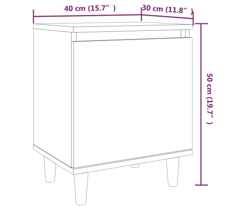 vidaXL Mesita de noche con patas madera maciza marrón roble 40x30x50cm