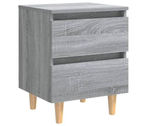 Mesita de noche patas de madera maciza gris Sonoma 40x35x50 cm