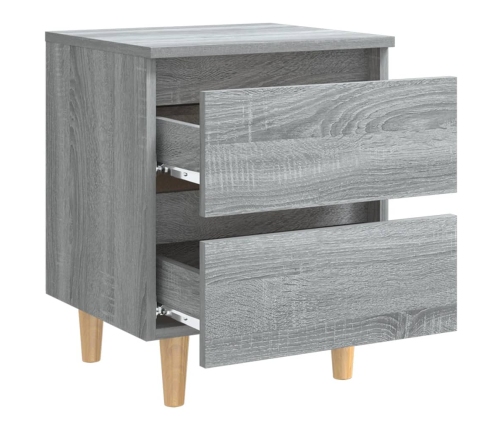 Mesita de noche patas de madera maciza gris Sonoma 40x35x50 cm