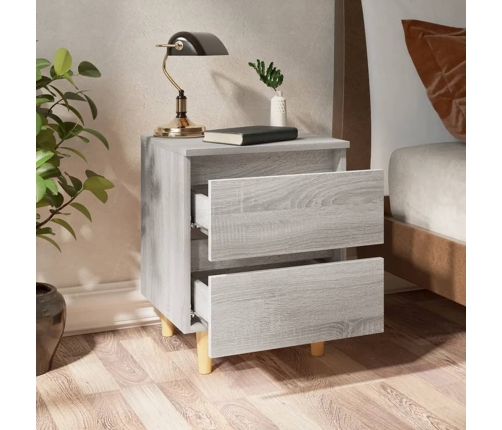 Mesita de noche patas de madera maciza gris Sonoma 40x35x50 cm