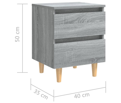 Mesita de noche patas de madera maciza gris Sonoma 40x35x50 cm