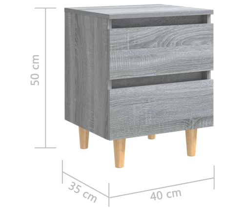 Mesitas de noche 2 uds patas de madera gris Sonoma 40x35x50 cm