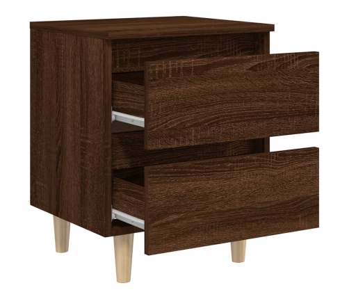 vidaXL Mesita de noche patas de madera maciza roble ahumado 40x35x50cm