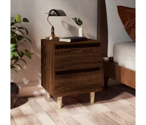 vidaXL Mesita de noche patas de madera maciza roble ahumado 40x35x50cm