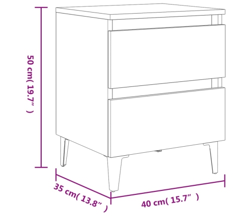 vidaXL Mesita de noche 2 uds patas de metal roble ahumado 40x35x50 cm