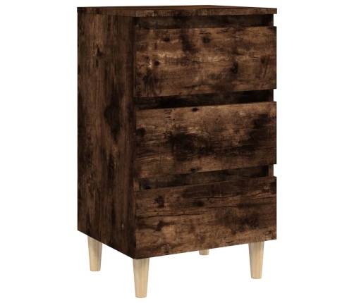 vidaXL Mesita de noche patas madera maciza roble ahumado 40x35x69 cm