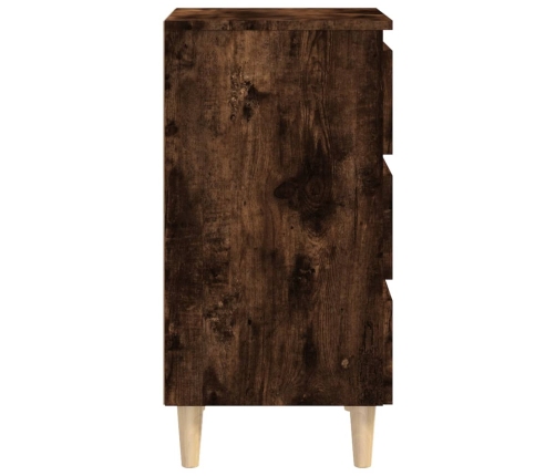 vidaXL Mesita de noche patas madera maciza roble ahumado 40x35x69 cm