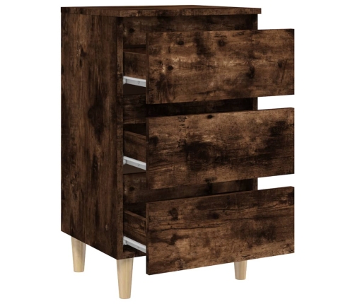 vidaXL Mesita de noche patas madera maciza roble ahumado 40x35x69 cm