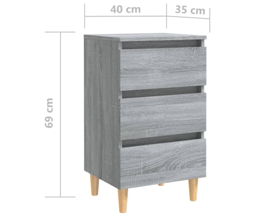 vidaXL Mesita de noche con patas madera maciza gris Sonoma 40x35x69 cm