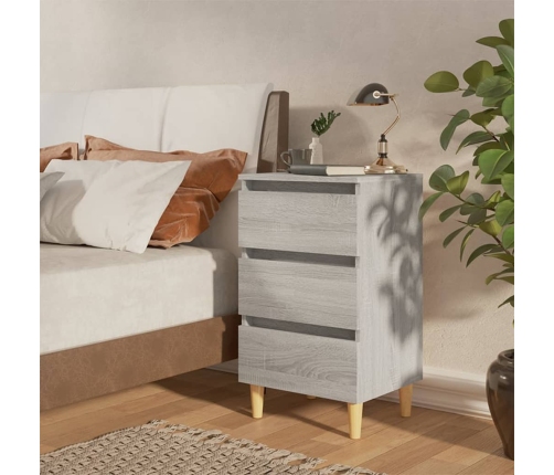 vidaXL Mesita de noche con patas madera maciza gris Sonoma 40x35x69 cm