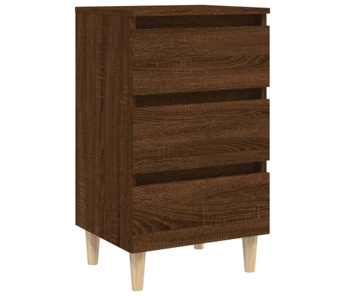 vidaXL Mesita de noche patas madera maciza marrón roble 40x35x69 cm