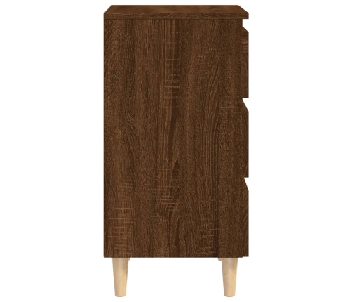 Mesita de noche patas madera maciza marrón roble 40x35x69 cm