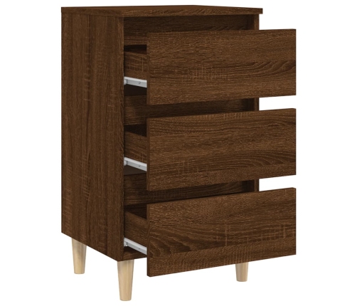 vidaXL Mesita de noche patas madera maciza marrón roble 40x35x69 cm