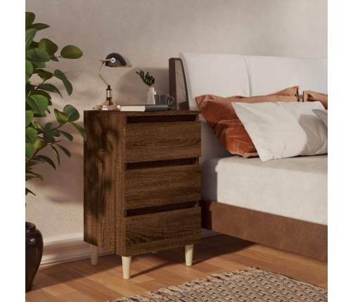 vidaXL Mesita de noche patas madera maciza marrón roble 40x35x69 cm