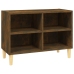 Mueble de TV patas de madera maciza roble ahumado 69,5x30x50 cm