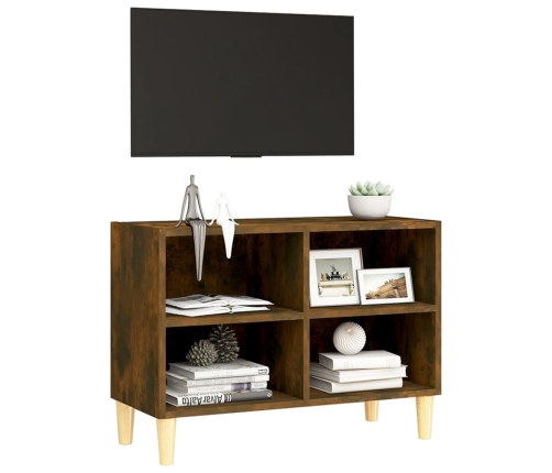 Mueble de TV patas de madera maciza roble ahumado 69,5x30x50 cm