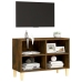 Mueble de TV patas de madera maciza roble ahumado 69,5x30x50 cm