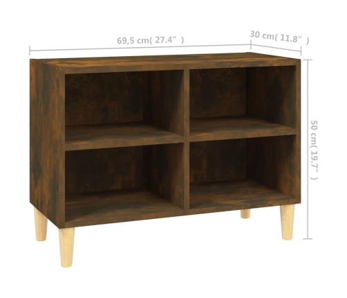 Mueble de TV patas de madera maciza roble ahumado 69,5x30x50 cm