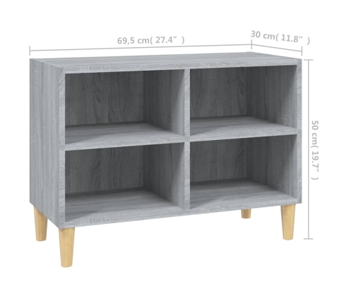 Mueble de TV con patas madera maciza gris Sonoma 69,5x30x50 cm