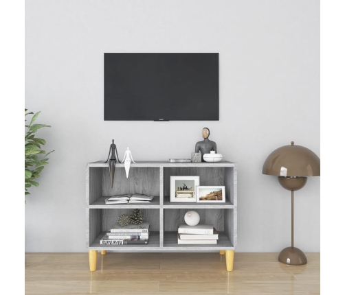 Mueble de TV con patas madera maciza gris Sonoma 69,5x30x50 cm