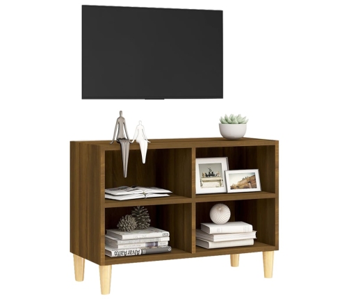 Mueble de TV patas de madera maciza marrón roble 69,5x30x50 cm