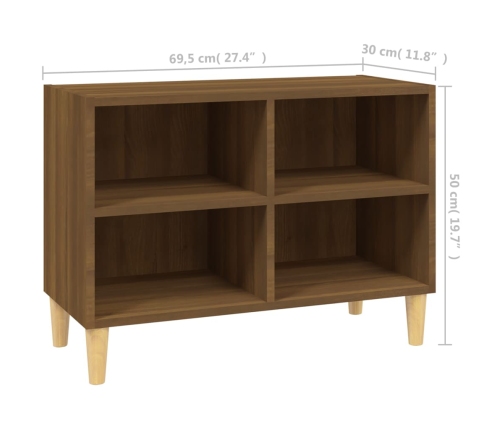 Mueble de TV patas de madera maciza marrón roble 69,5x30x50 cm