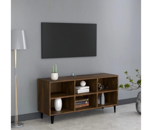 vidaXL Mueble de TV con patas de metal marrón roble 103,5x30x50 cm