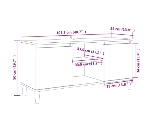 Mesita de noche patas madera maciza roble ahumado 103,5x35x50cm