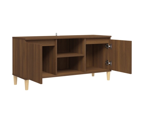 Mueble de TV patas madera maciza marrón roble 103,5x35x50 cm