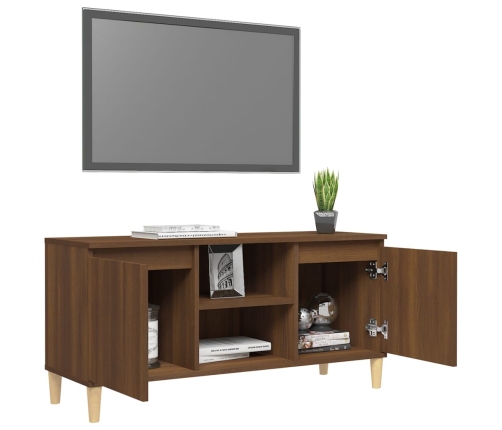 vidaXL Mueble de TV patas madera maciza marrón roble 103,5x35x50 cm