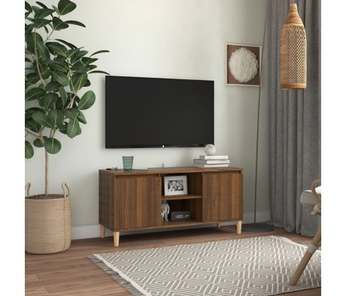 vidaXL Mueble de TV patas madera maciza marrón roble 103,5x35x50 cm