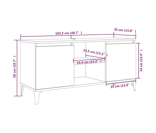 Mueble para TV con patas de metal roble ahumado 103,5x35x50 cm