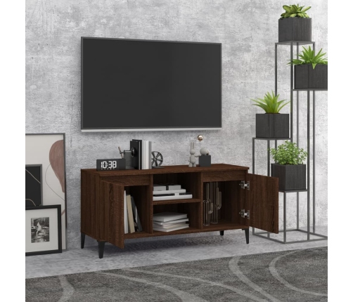 vidaXL Mueble de TV con patas de metal marrón roble 103,5x35x50 cm