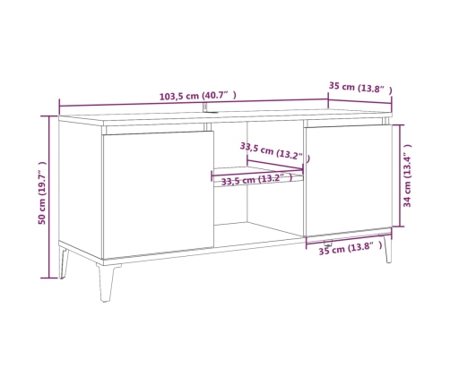 vidaXL Mueble de TV con patas de metal marrón roble 103,5x35x50 cm