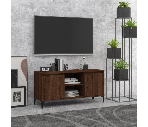 vidaXL Mueble de TV con patas de metal marrón roble 103,5x35x50 cm