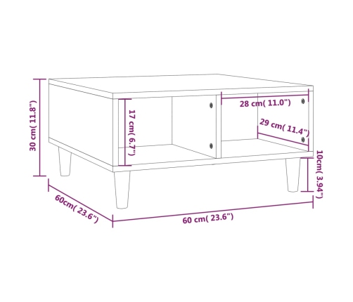 Mesa de centro madera de ingeniería roble ahumado 60x60x30 cm