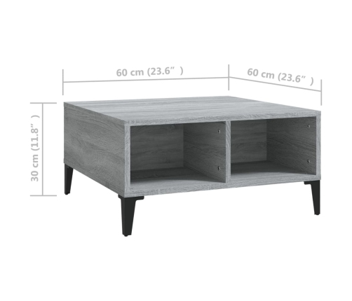 vidaXL Mesa de centro madera de ingeniería gris Sonoma 60x60x30 cm