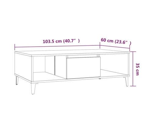 vidaXL Mesa de centro madera de ingeniería marrón roble 103,5x60x35 cm