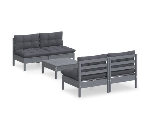 Muebles de jardín 5 pzas con cojines antracita madera de pino