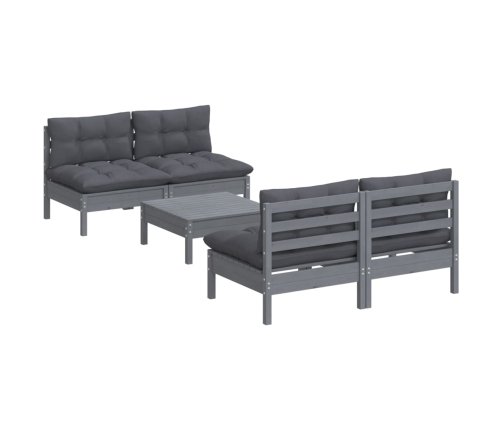 Muebles de jardín 5 pzas con cojines antracita madera de pino