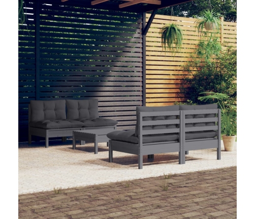 Muebles de jardín 5 pzas con cojines antracita madera de pino